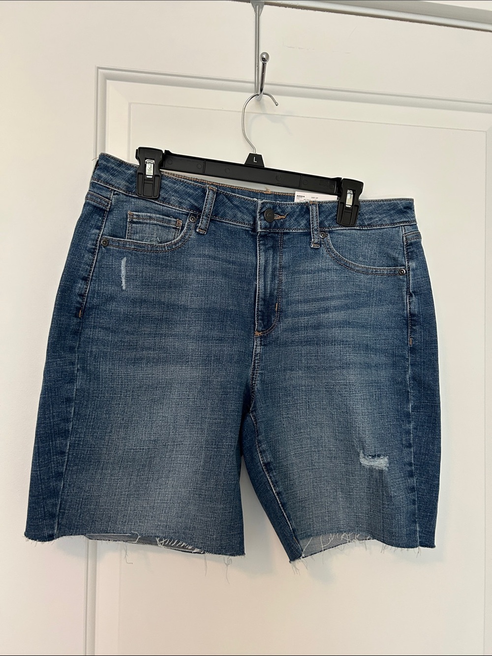 Distressed Blue Denim Cutoff Bermuda Shorts